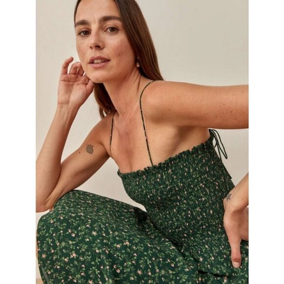 💕REFORMATION💕 Sable Dress ~ Coriander Green Micro Floral Print Large - Picture 1 of 12